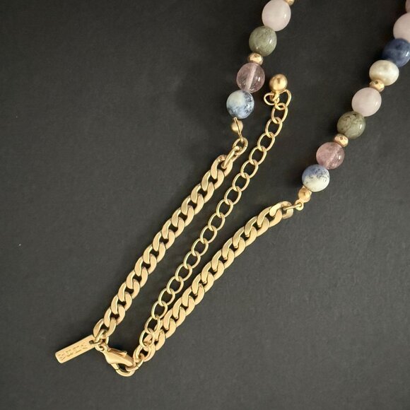 White House Black Market Semi Precious Beaded Tassel Necklace Gold Wishbone Luck - Picture 6 of 15